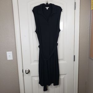 CATO Black Split Neck Collared Shift Dress w/ Sash